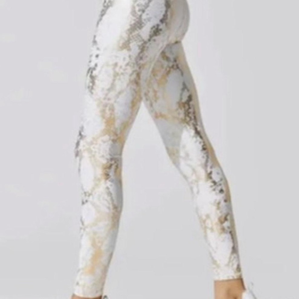 Gold and White High-Waisted Snake Print Leggings